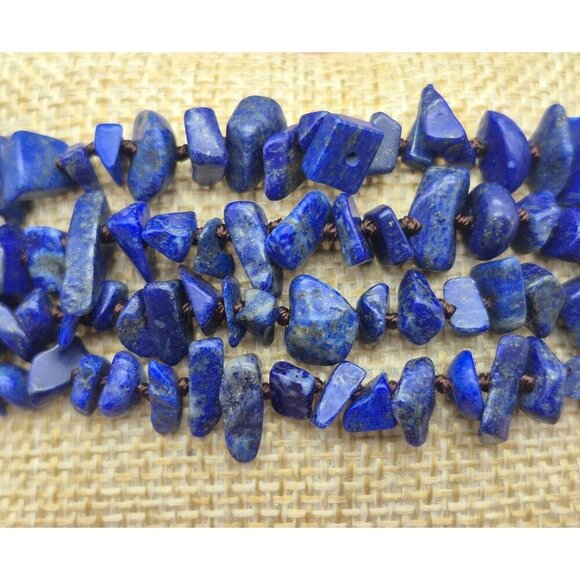Muti Strand Natural Blue Lapis Chip Stone Bracelet Boho Hippie Nature Lover - Picture 3 of 9